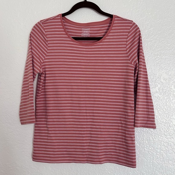 L.L. Bean Tops - L.L. Bean Women's Small Petite Orange Stripe 3/4 Sleeve Casual Mature Preppy EUC